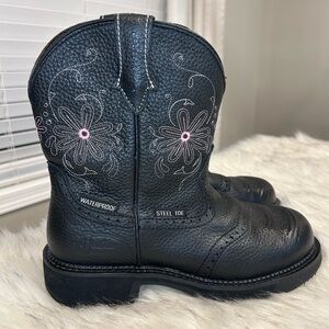 JUSTIN LIKE NEW GYPSY BOOTS, black leather, steel toe. Waterproof. Size 9 B